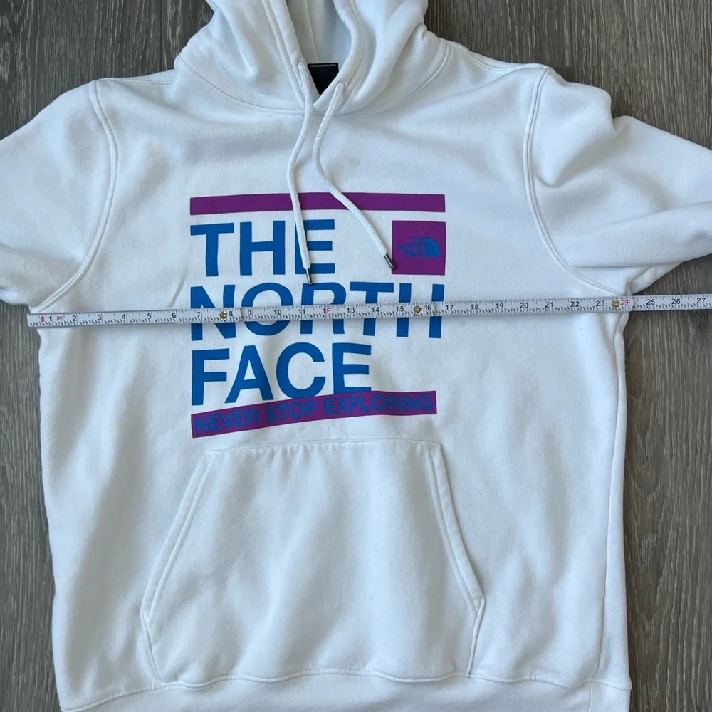 The North Face White Hoodie with Blue & Purple Logo Block